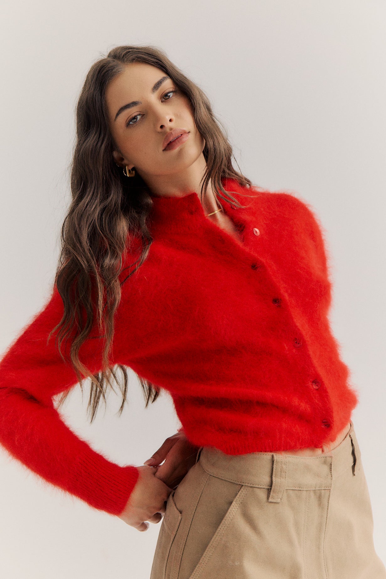 Bella Button up Cardigan - Flame