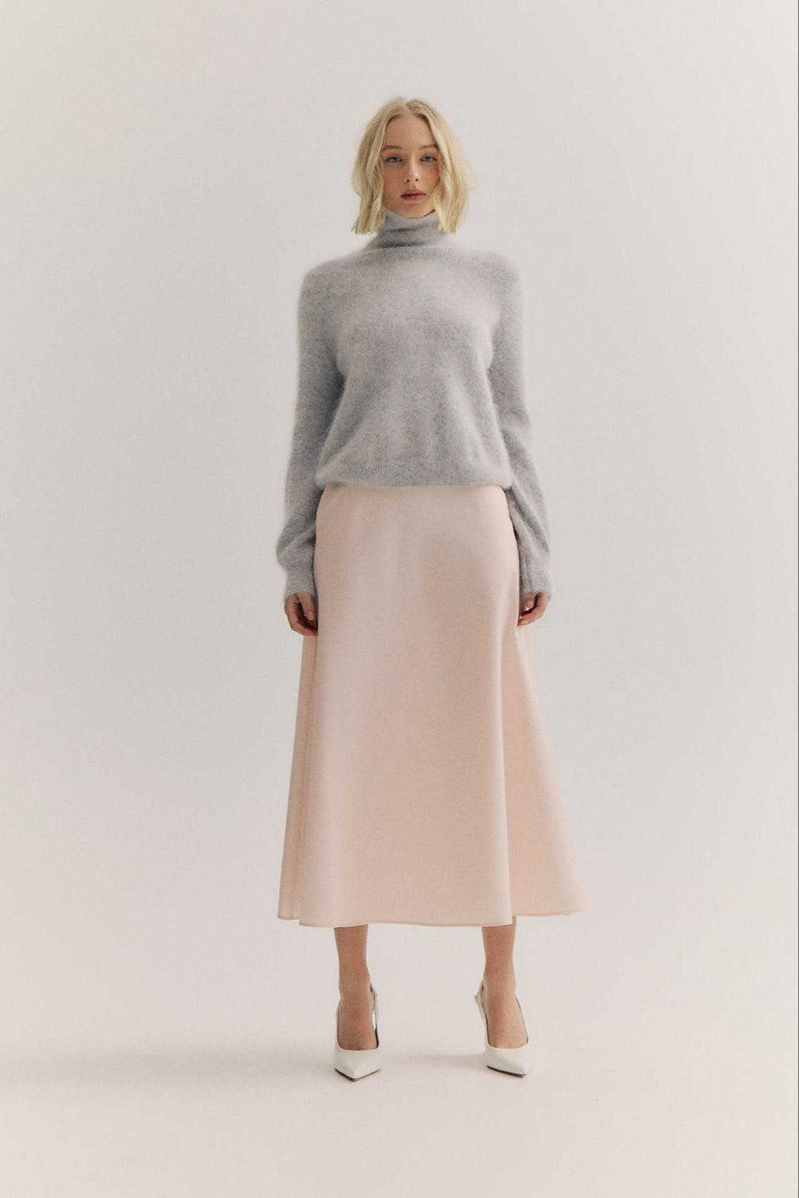 Maya Roll Neck Knit - Light Grey