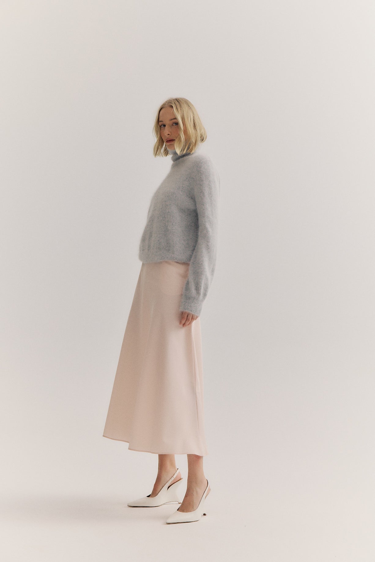 Maya Roll Neck Knit - Light Grey