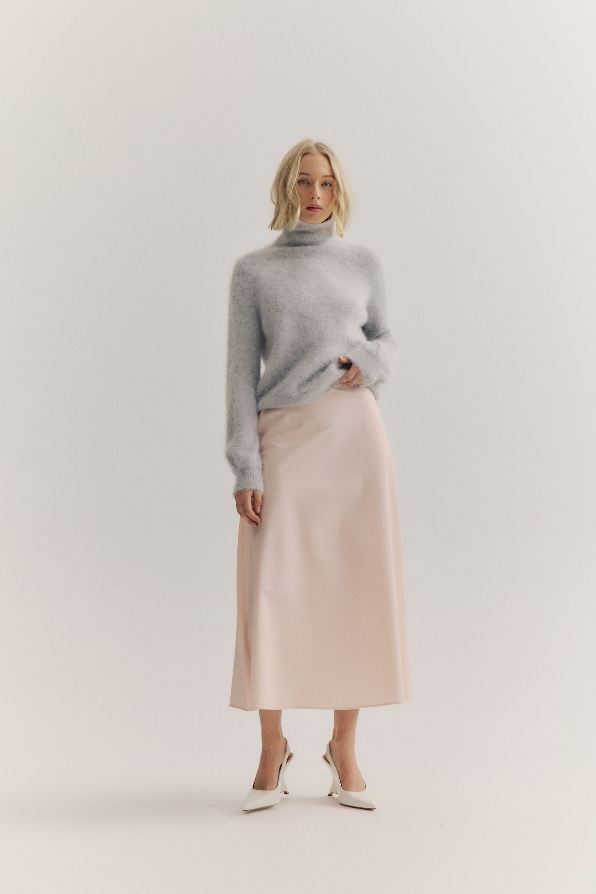 Maya Roll Neck Knit - Light Grey
