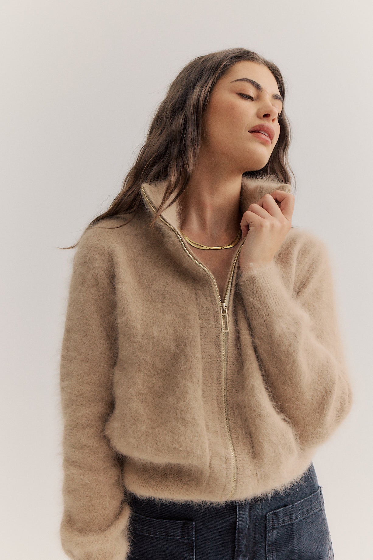 Felix Zip Cardigan - Latte