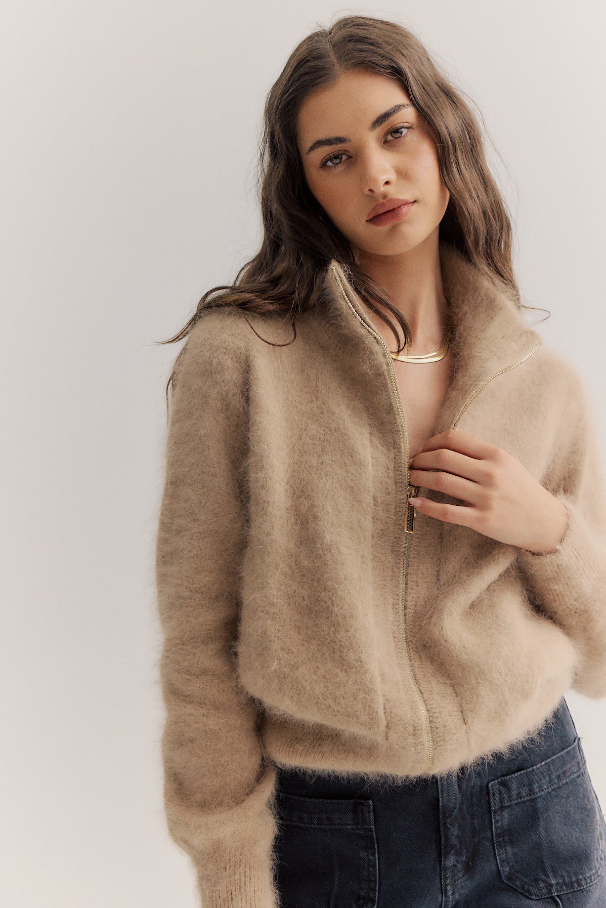 Felix Zip Cardigan - Latte
