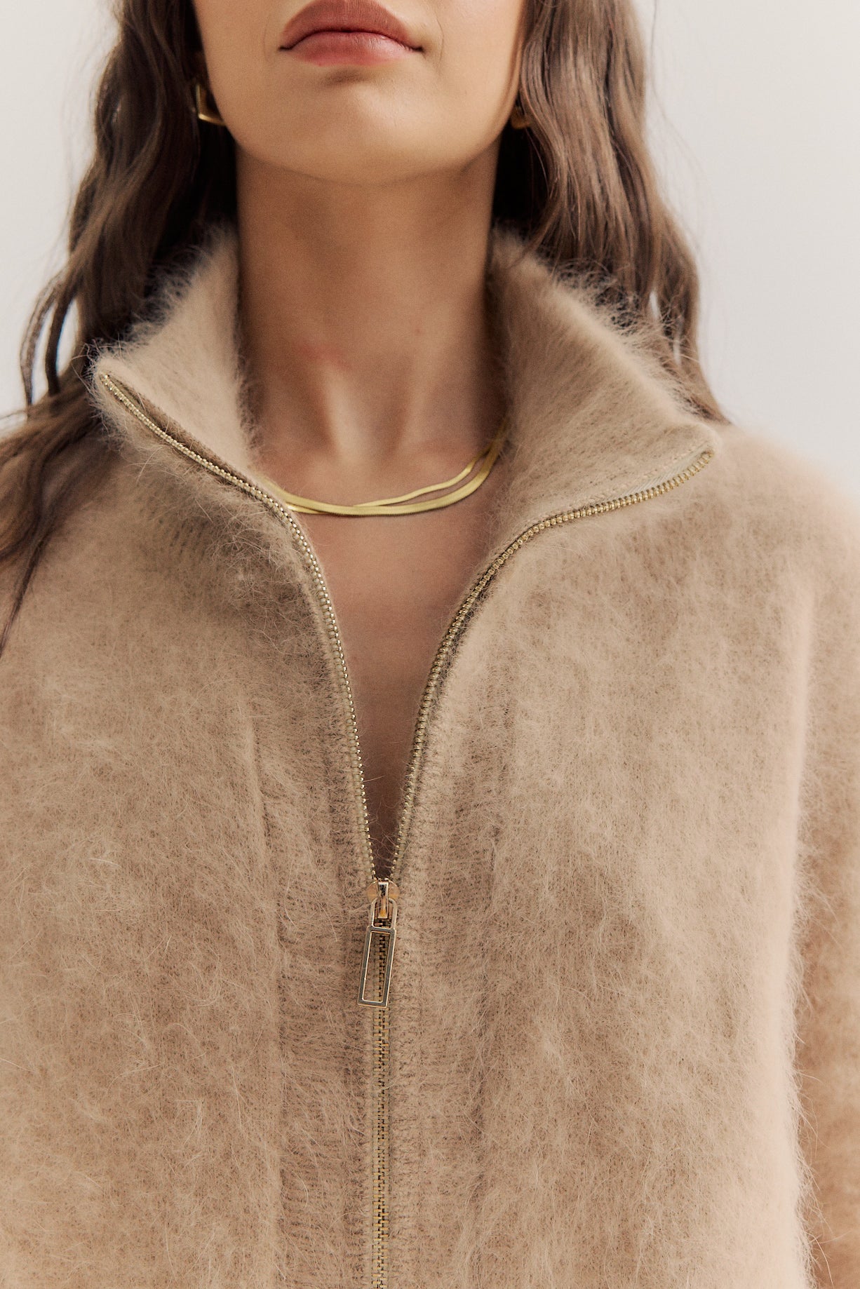 Felix Zip Cardigan - Latte