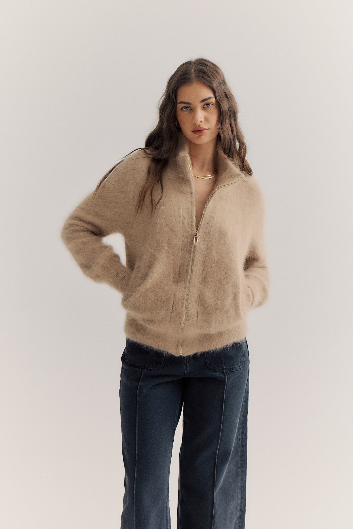 Felix Zip Cardigan - Latte