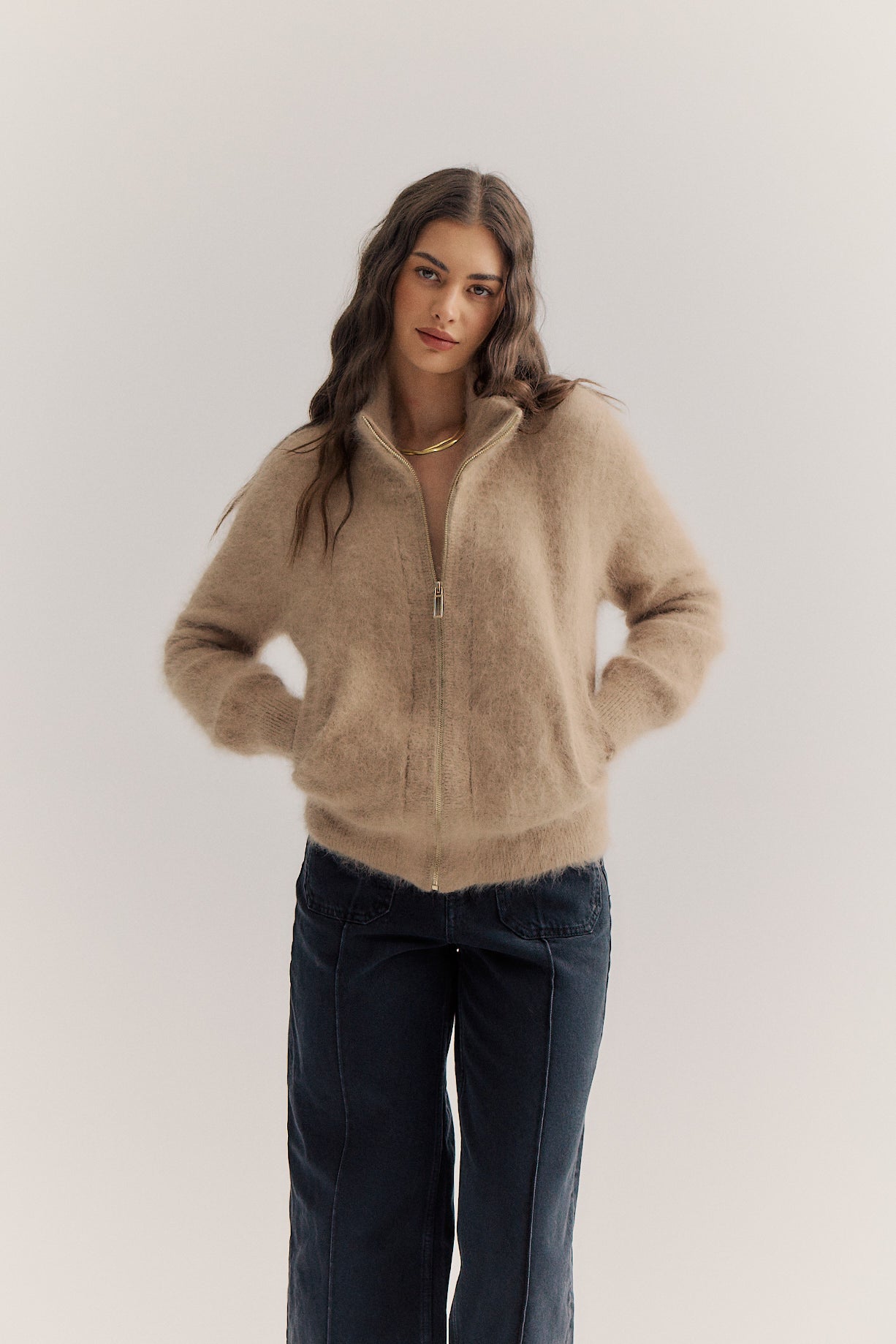 Felix Zip Cardigan - Latte