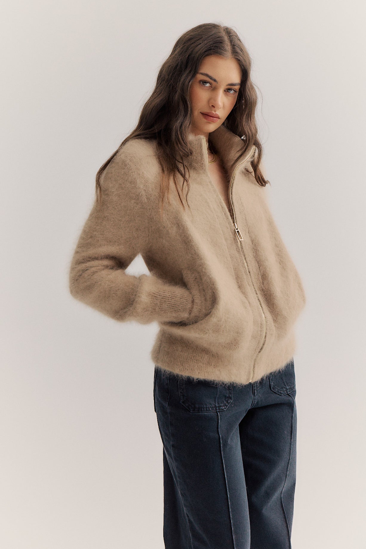 Felix Zip Cardigan - Latte