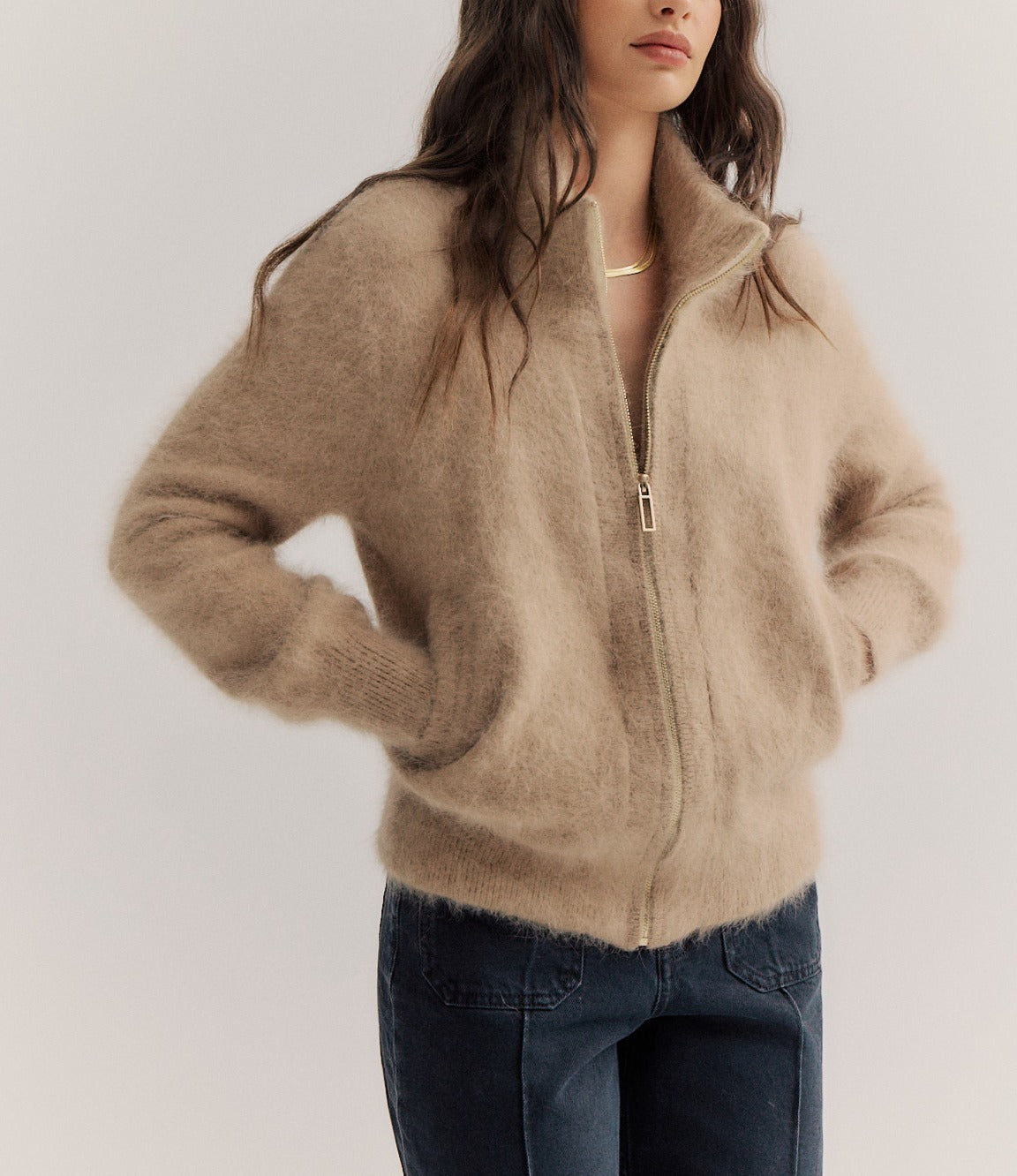 Felix Zip Cardigan - Latte