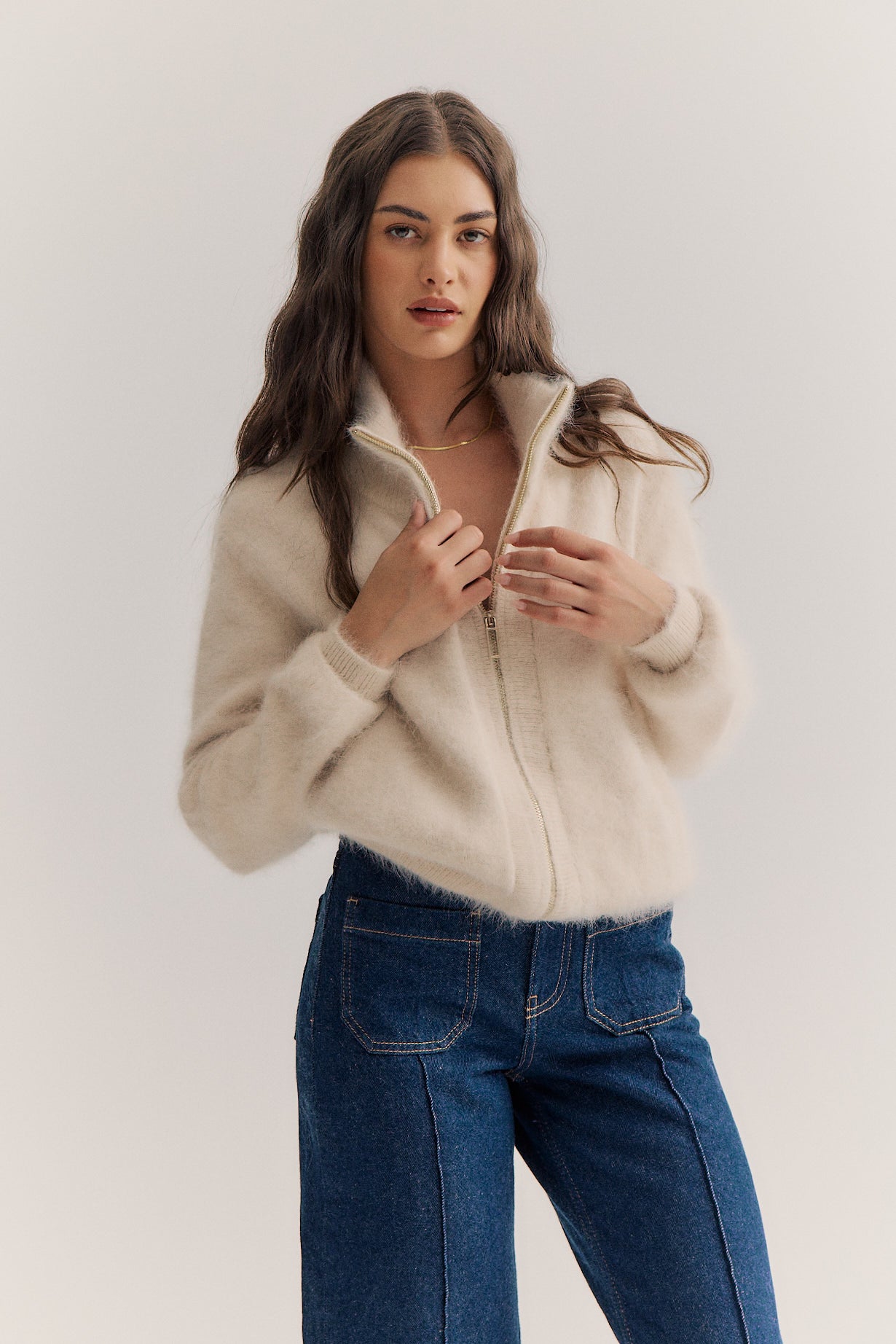 Felix Zip Cardigan - Oatmeal
