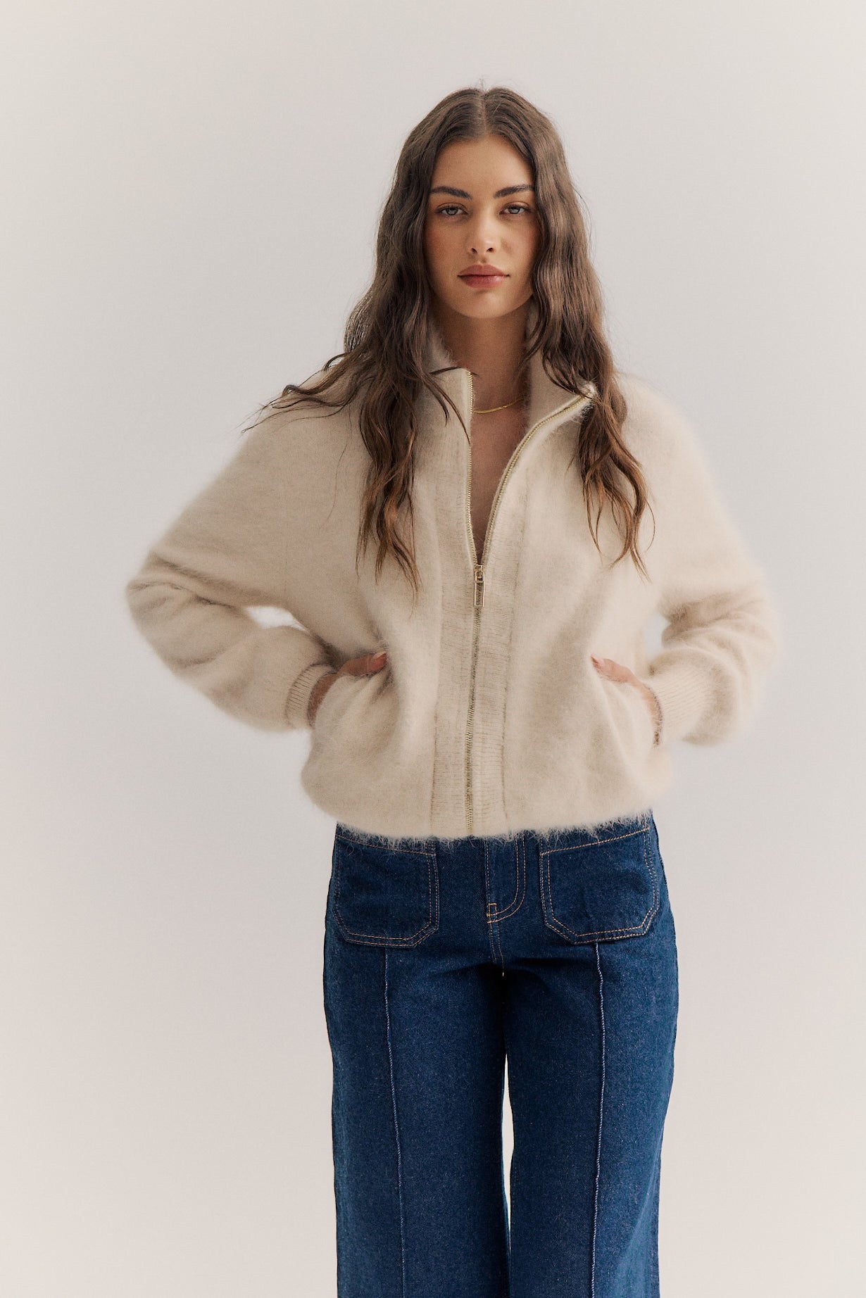 Felix Zip Cardigan - Oatmeal