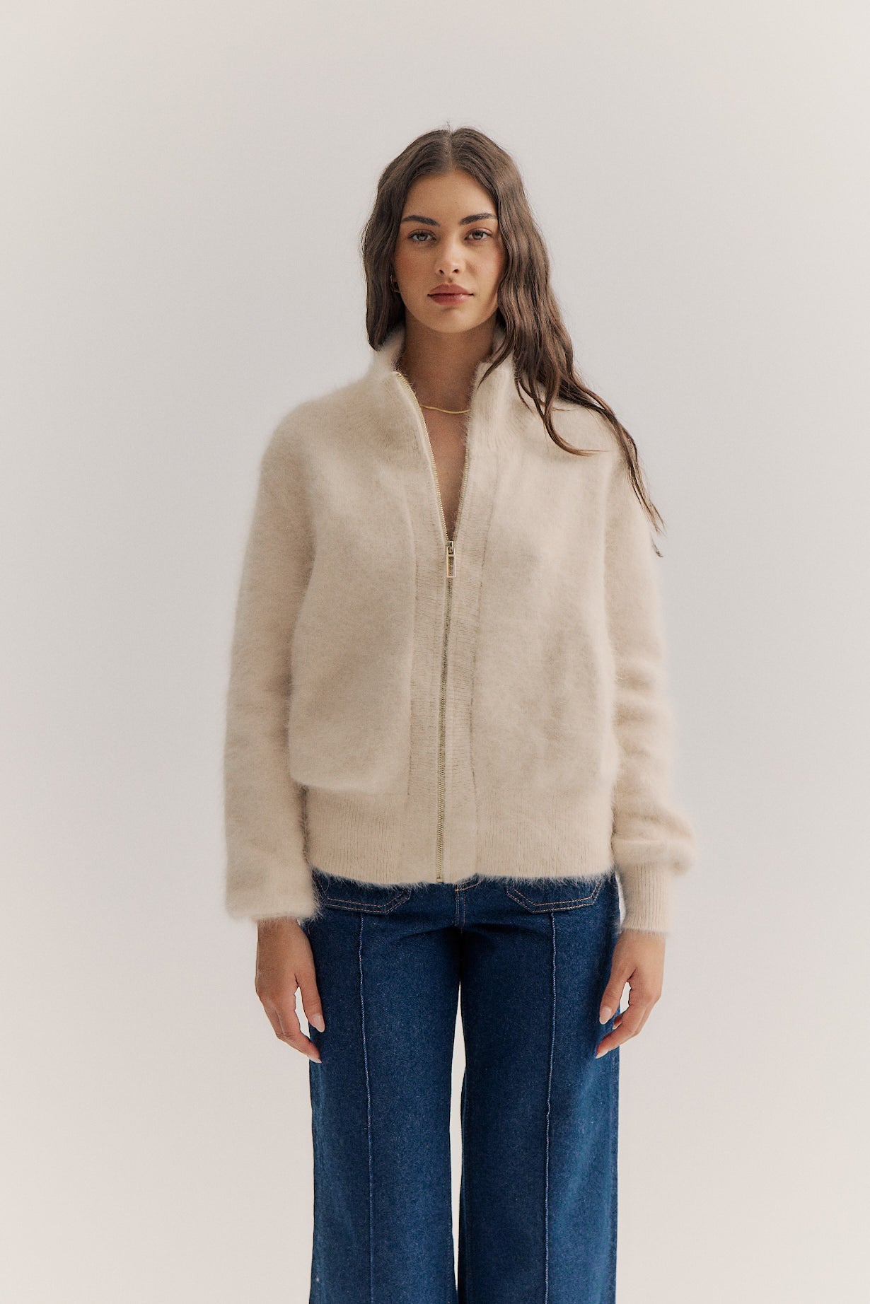 Felix Zip Cardigan - Oatmeal