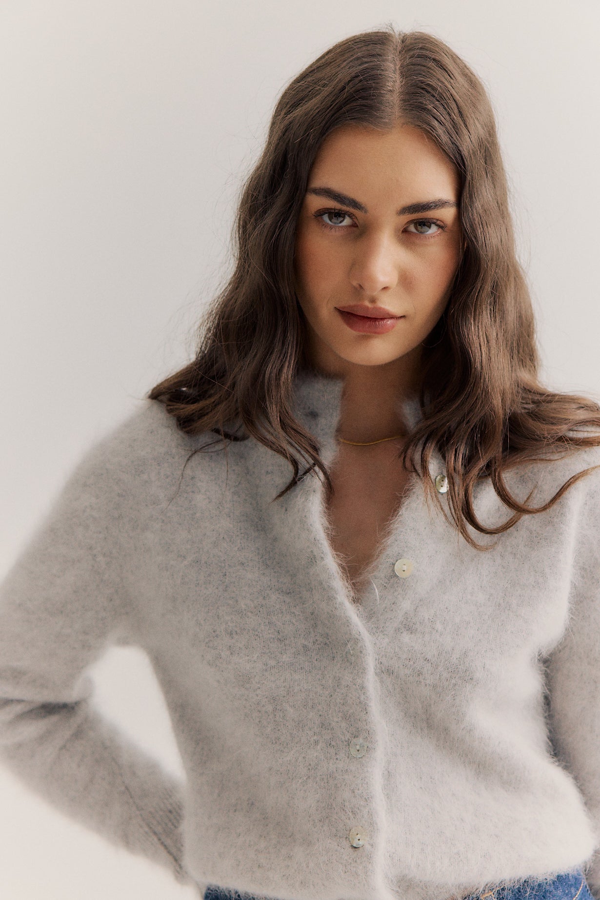 Bella Button up Cardigan - Light Grey