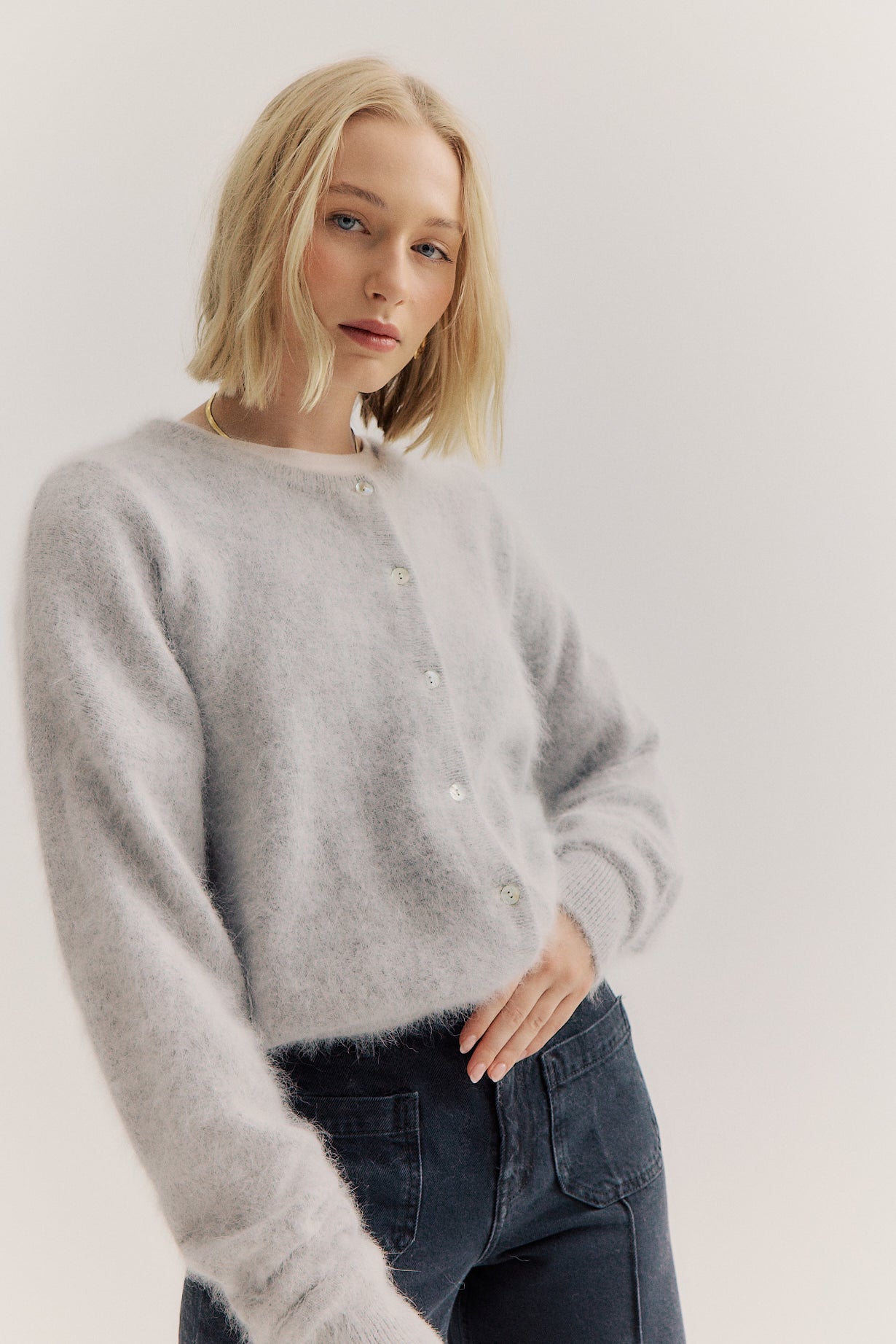Frankie Crew Cardigan - Light Grey