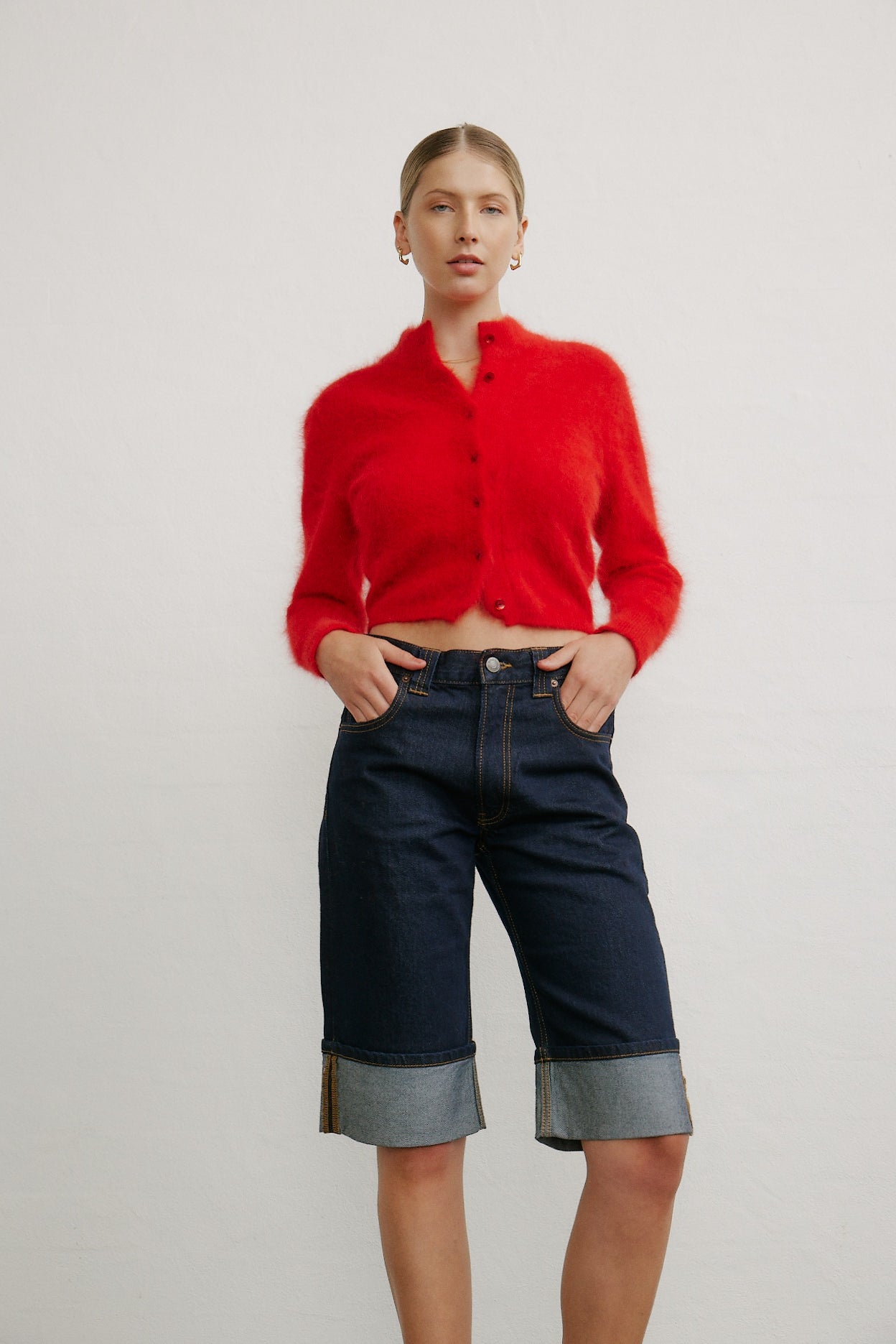 Bella Button up Cardigan - Flame