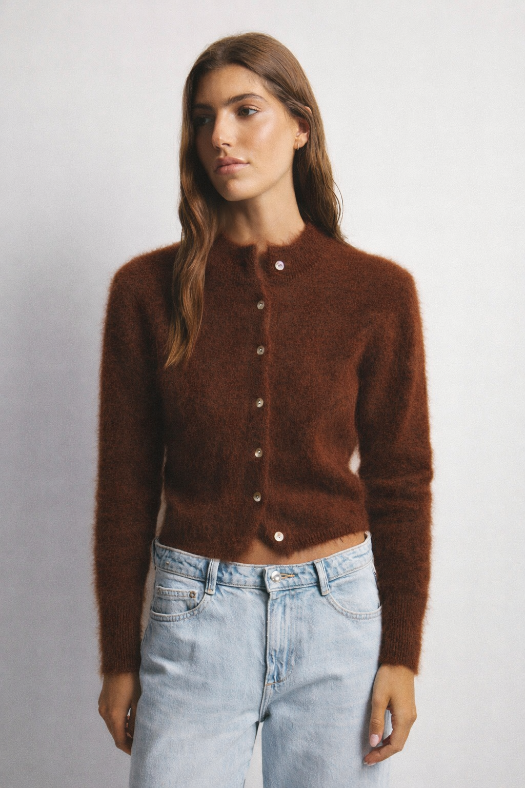 Bella Button up Cardigan - Chocolate