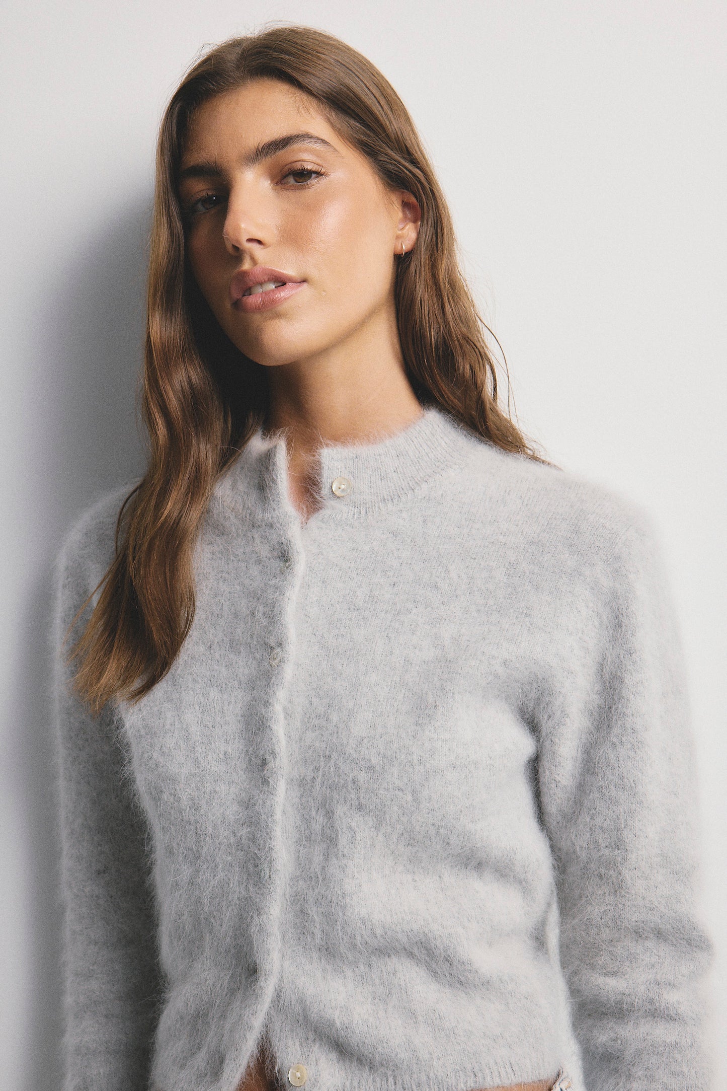 Bella Button up Cardigan - Light Grey
