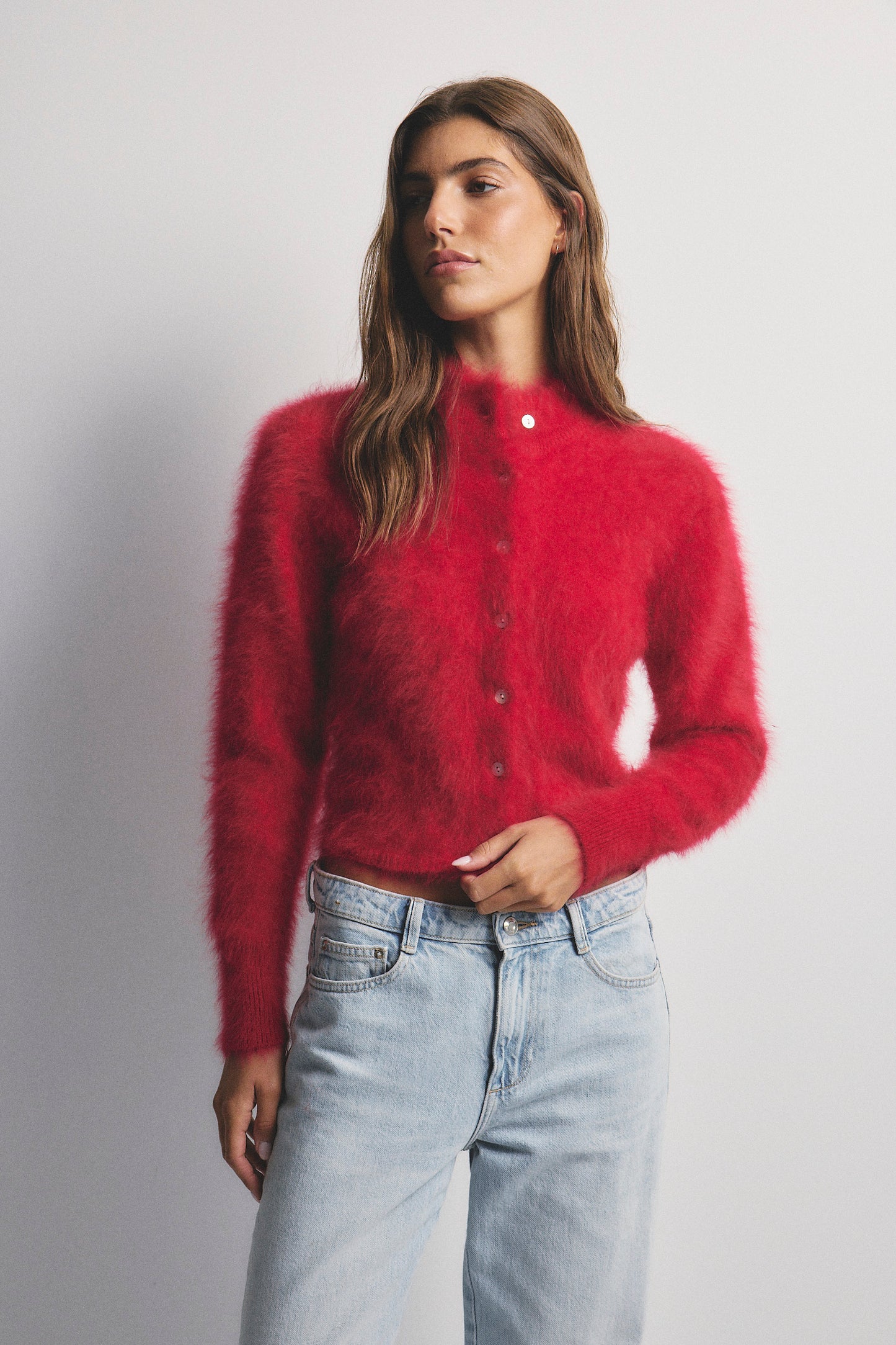 Bella Button up Cardigan - Flame