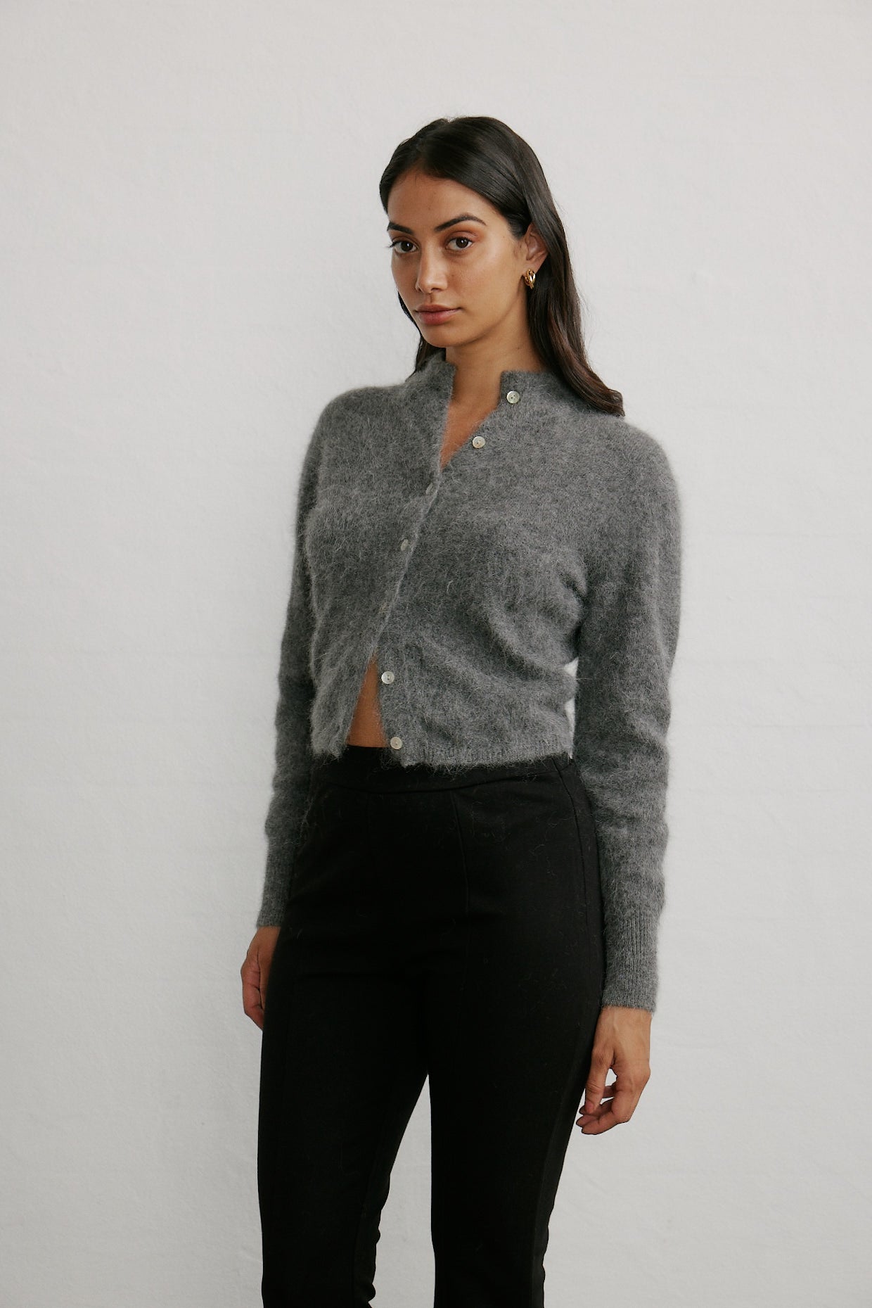Bella Button up Cardigan - Charcoal