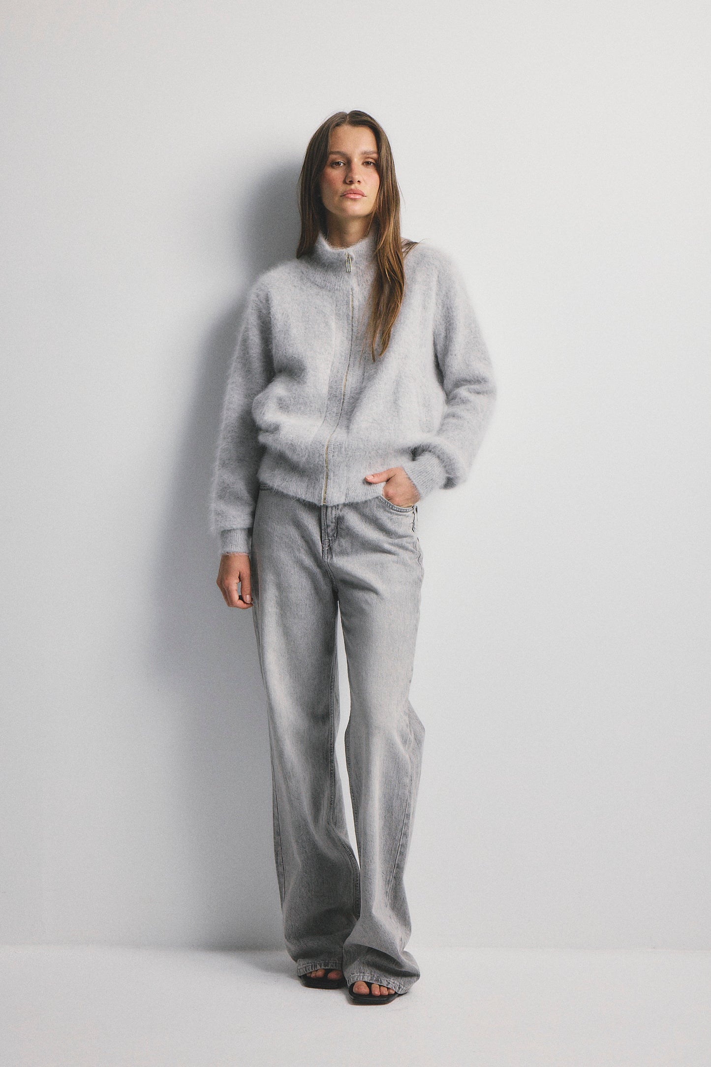 Felix Zip Cardigan - Light Grey