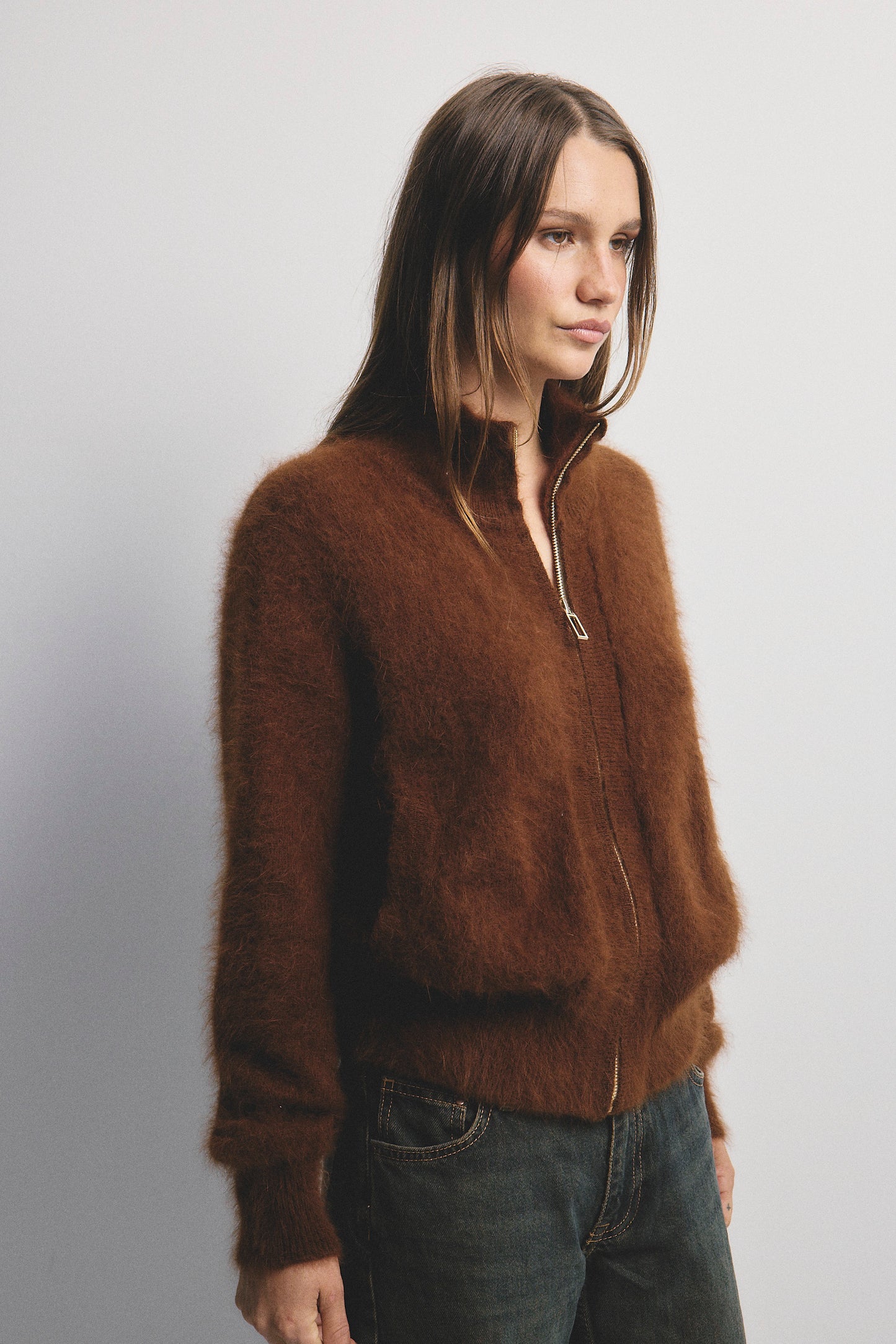 Felix Zip Cardigan - Chocolate