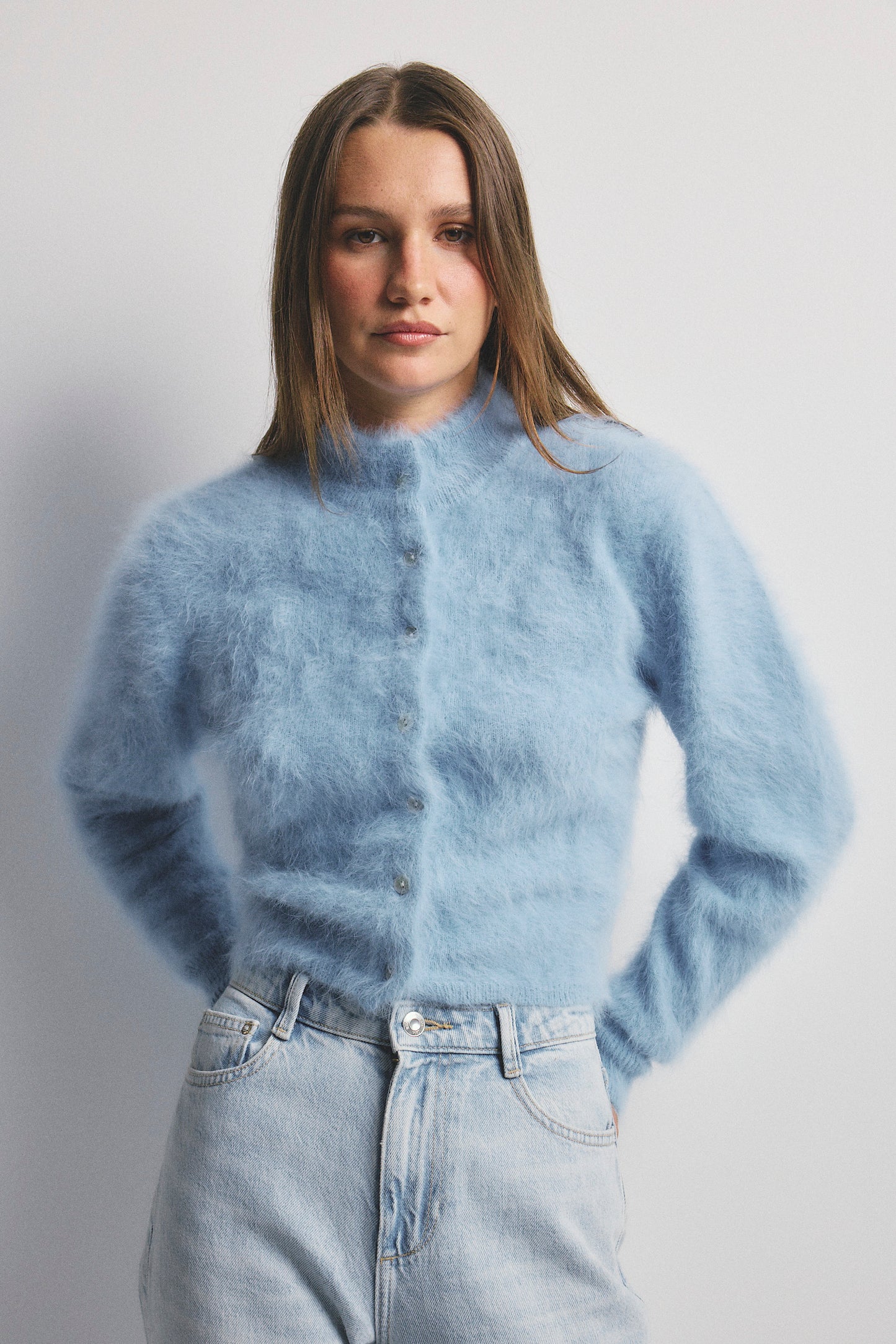 Bella Button up Cardigan - Sky