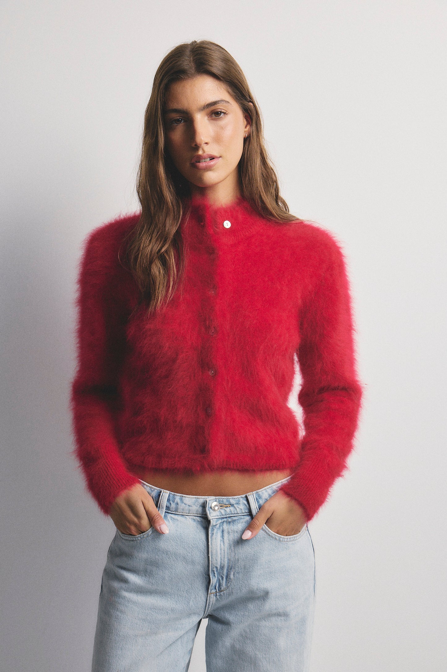 Bella Button up Cardigan - Flame