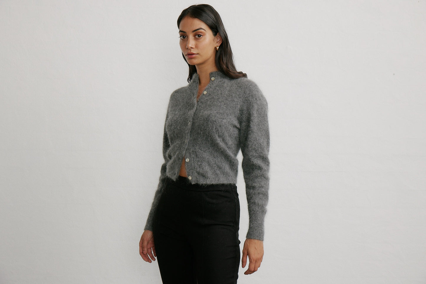 Bella Button up Cardigan - Charcoal