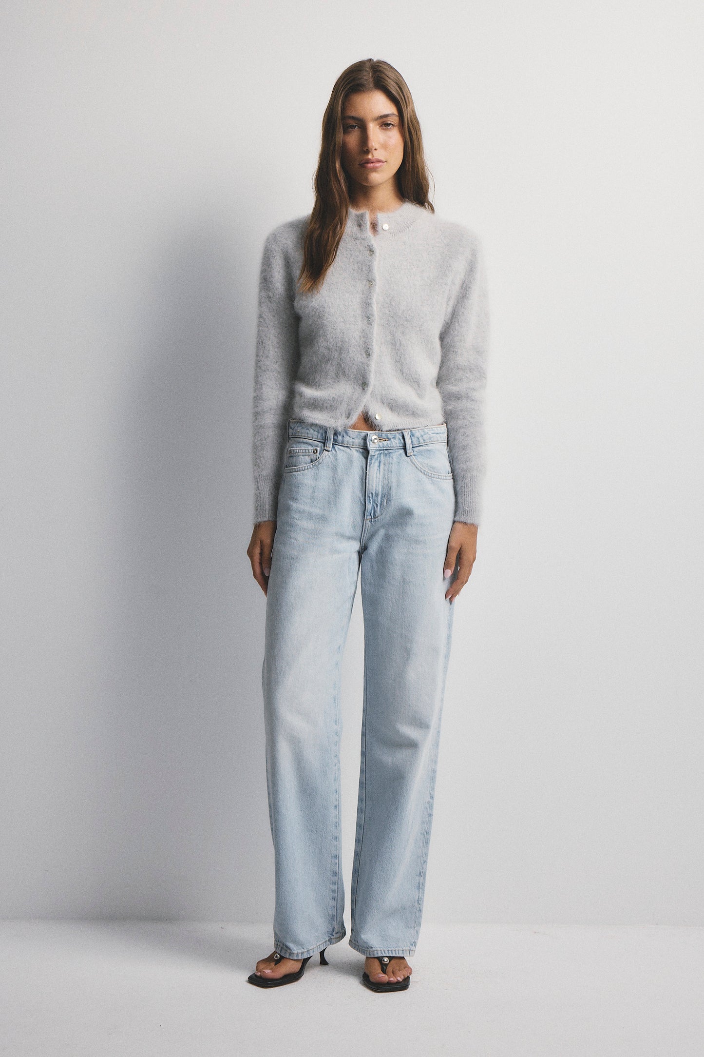 Bella Button up Cardigan - Light Grey