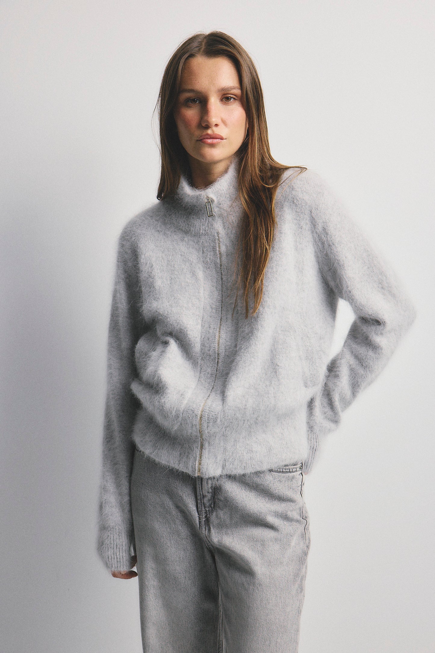 Felix Zip Cardigan - Light Grey
