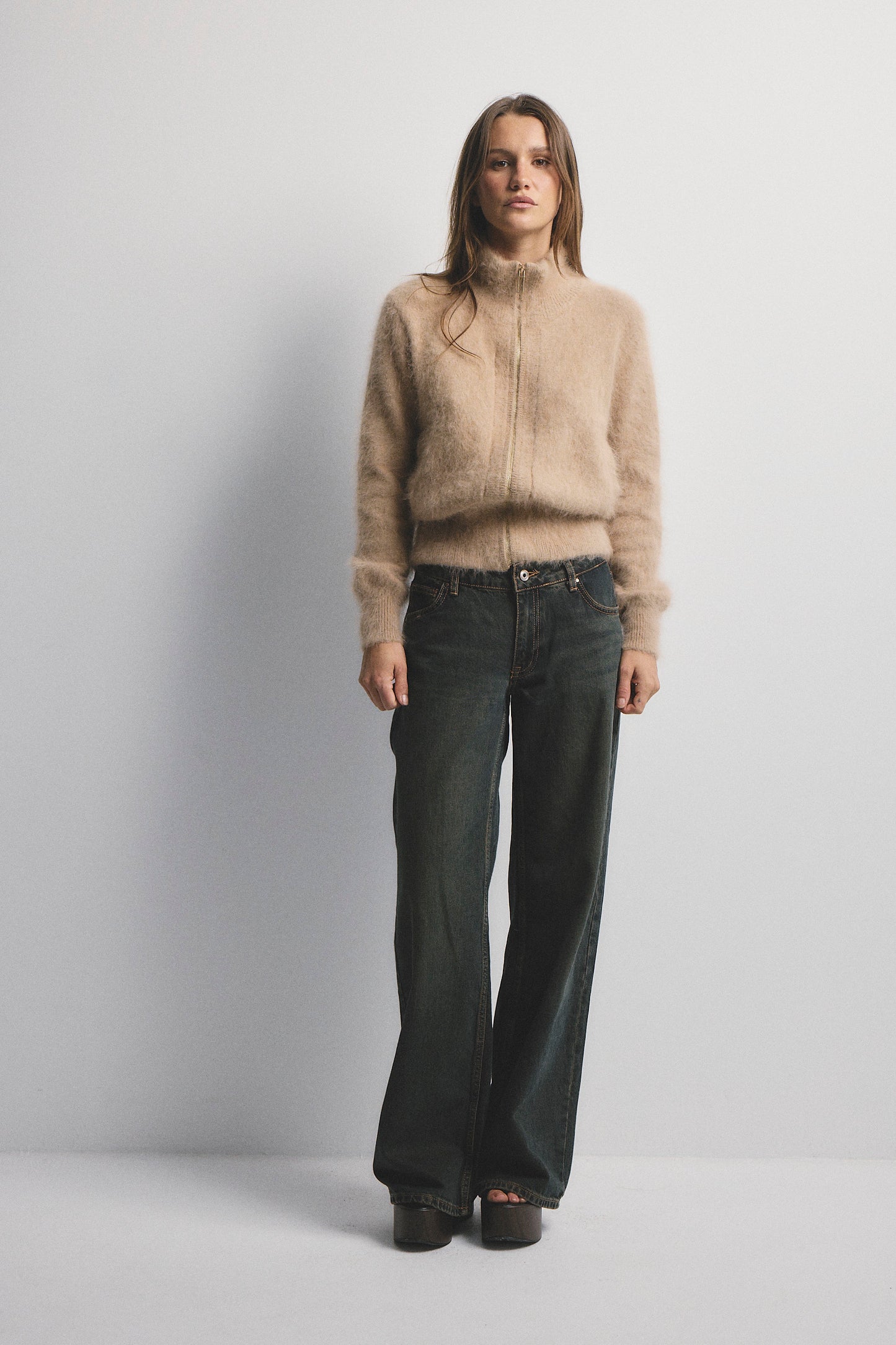 Felix Zip Cardigan - Latte