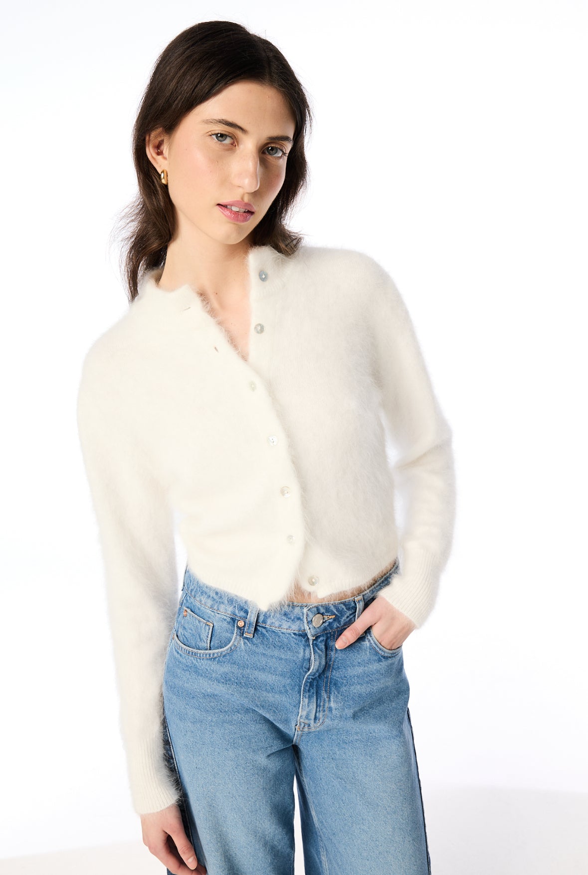 Bella Button up Cardigan - Snow