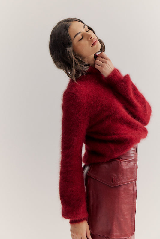 Maya Roll Neck Knit - Merlot