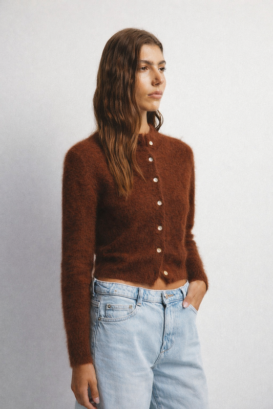 Bella Button up Cardigan - Chocolate