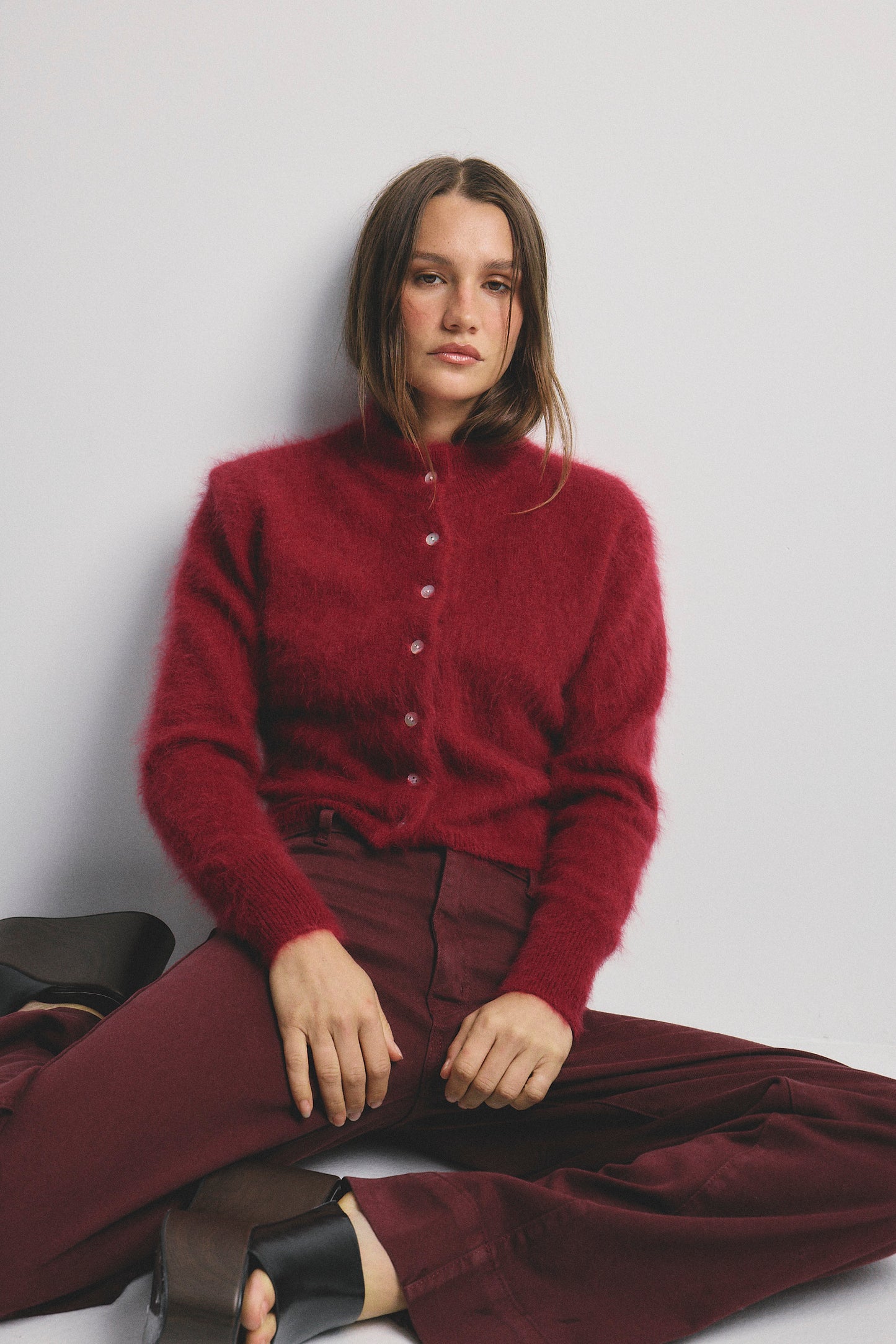 Bella Button up Cardigan - Cerise