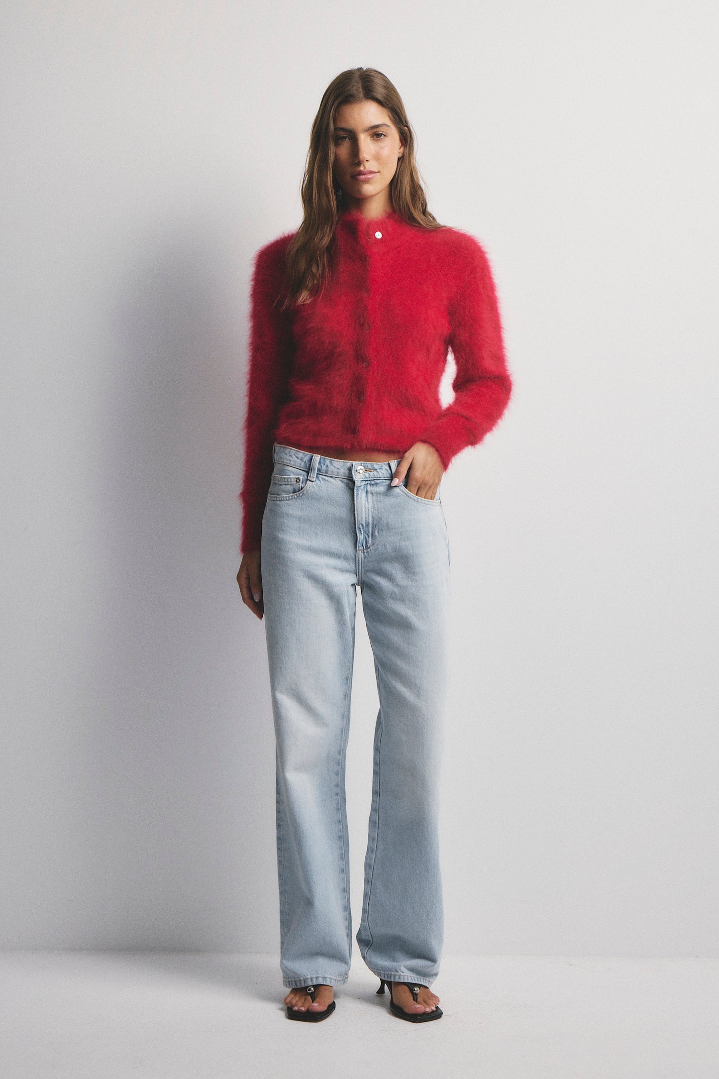 Bella Button up Cardigan - Flame