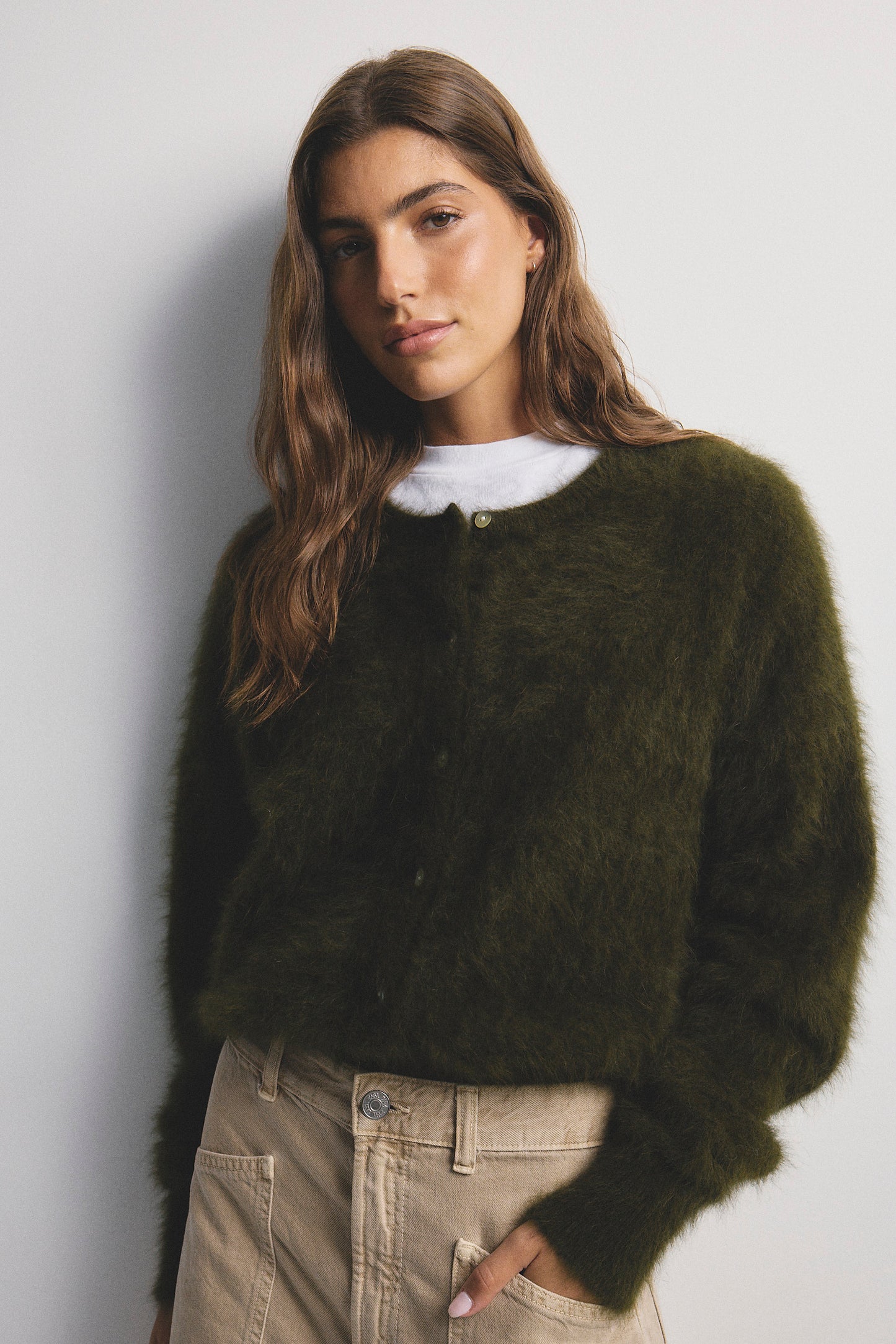 Frankie Crew Cardigan - Moss