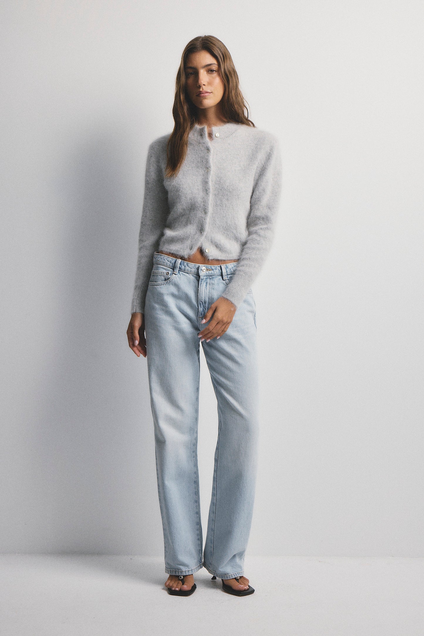 Bella Button up Cardigan - Light Grey